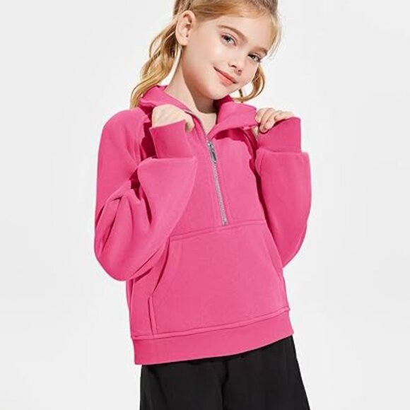 Girls Half Zip Long Sleeve Pullover Crop Top Lightweight Fleece Sweatshirt Sz 12 - Picture 3 of 5